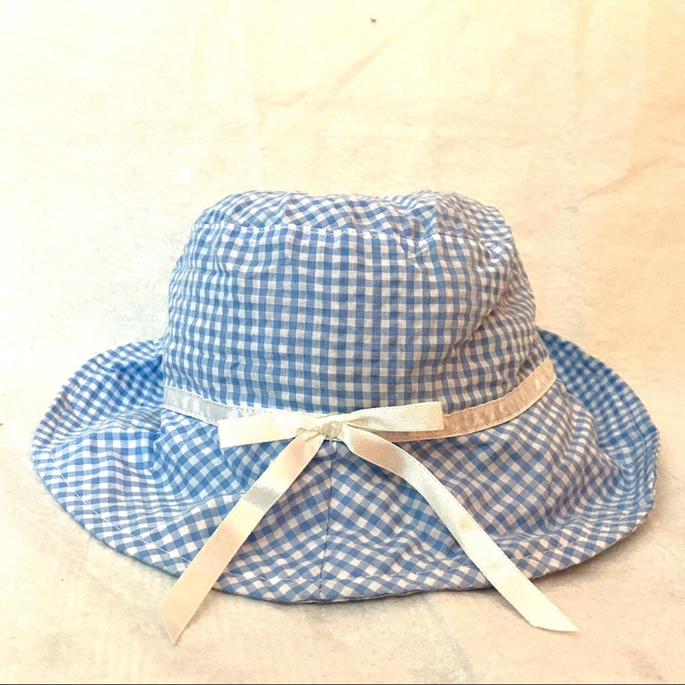 Blue and White check Girls Hat Size 5 NWOT